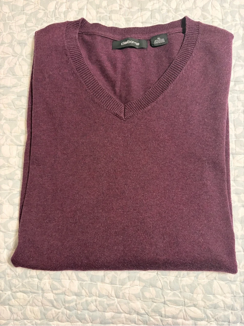 Claiborne Men's V-Neck Sweater in Deep Plum